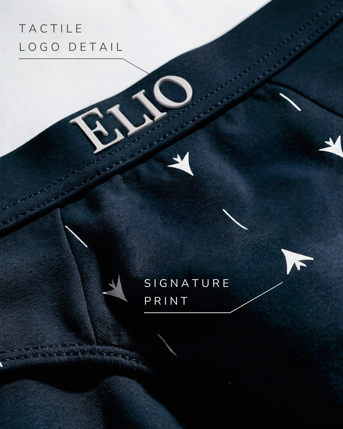 ELIO Navy brief product information graphic